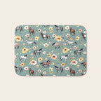 Horses and Sunrise Blue Floral, Horse Love, Wild Horses, Yellow and Pink Flowers Bath Mat Gallery Image 1