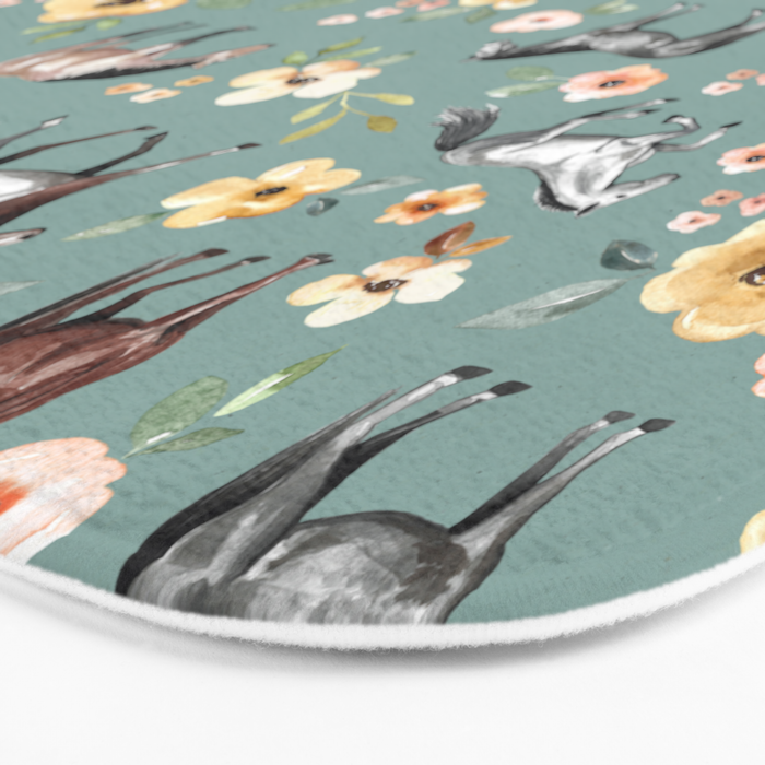Horses and Sunrise Blue Floral, Horse Love, Wild Horses, Yellow and Pink Flowers Bath Mat Gallery Image 3