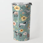 Horses and Sunrise Blue Floral, Horse Love, Wild Horses, Yellow and Pink Flowers Travel Mug Gallery Image 2