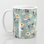 Horses and Sunrise Blue Floral, Horse Love, Wild Horses, Yellow and Pink Flowers Coffee Mug Gallery Image 3