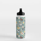 Horses and Sunrise Blue Floral, Horse Love, Wild Horses, Yellow and Pink Flowers Water Bottle Gallery Image 3
