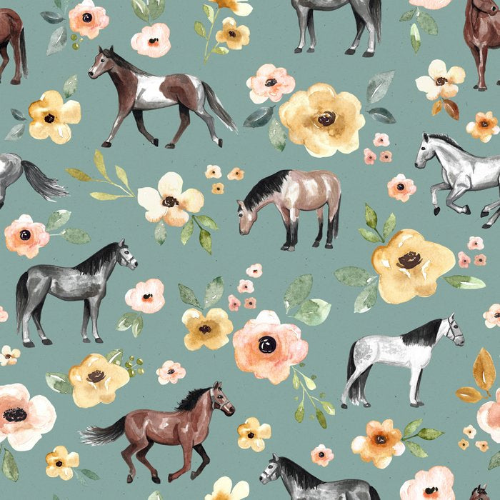 Horses and Sunrise Blue Floral, Horse Love, Wild Horses, Yellow and Pink Flowers Coffee Mug Gallery Image 2