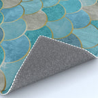 Moroccan Fish Scale Mermaid Pattern, Teal Blue and Gold Rug Gallery Image 4