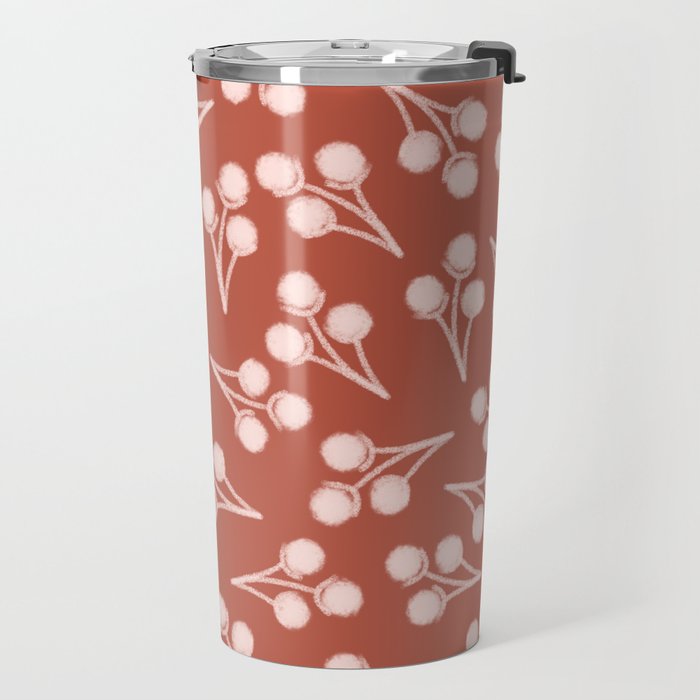 Cotton Stems Botanical Pattern in Pale Blush Pink and Red Soil Rust Travel Mug Gallery Image 2