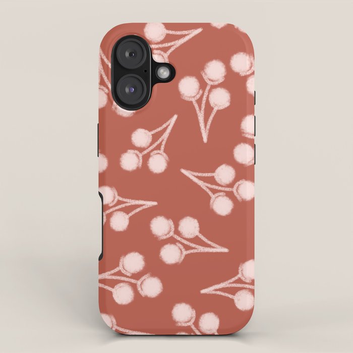 Cotton Stems Botanical Pattern in Pale Blush Pink and Red Soil Rust iPhone Case Gallery Image 1