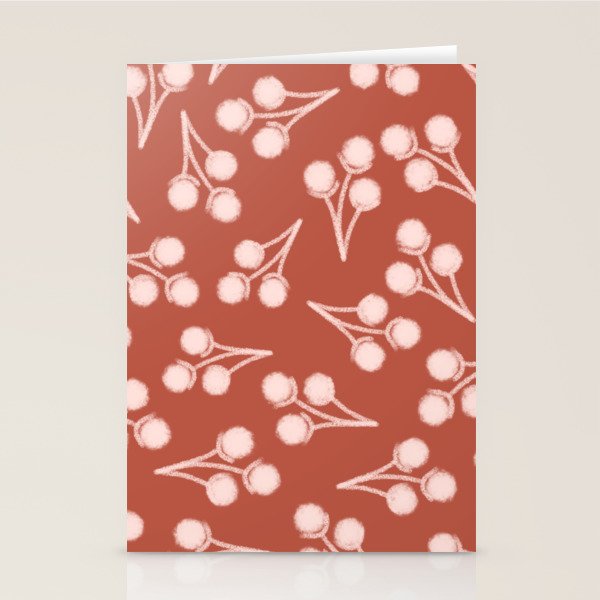 Cotton Stems Botanical Pattern in Pale Blush Pink and Red Soil Rust Stationery Card Gallery Image 1