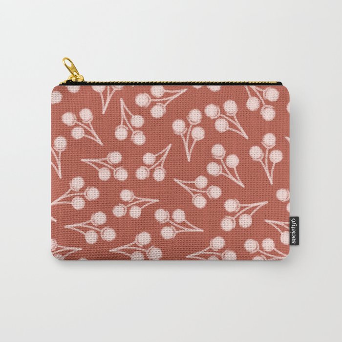 Cotton Stems Botanical Pattern in Pale Blush Pink and Red Soil Rust Carry All Pouch Gallery Image 1