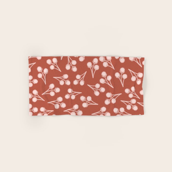 Cotton Stems Botanical Pattern in Pale Blush Pink and Red Soil Rust Bath Towel Gallery Image 1