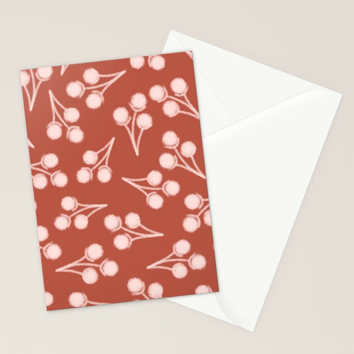 Cotton Stems Botanical Pattern in Pale Blush Pink and Red Soil Rust Stationery Card Gallery Image 2
