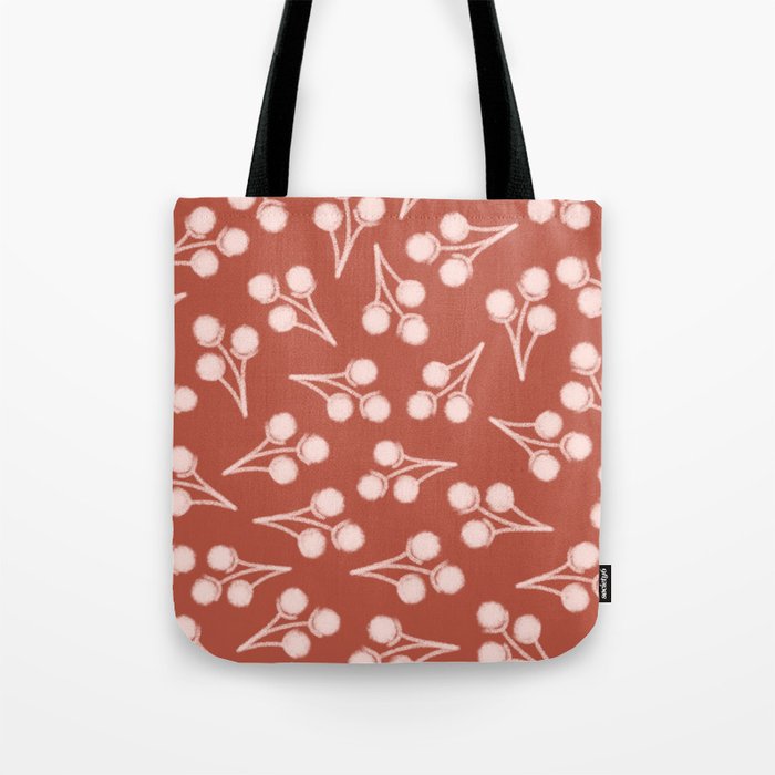Cotton Stems Botanical Pattern in Pale Blush Pink and Red Soil Rust Tote Bag Gallery Image 1