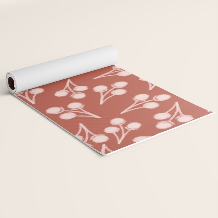 Cotton Stems Botanical Pattern in Pale Blush Pink and Red Soil Rust Yoga Mat Gallery Image 2