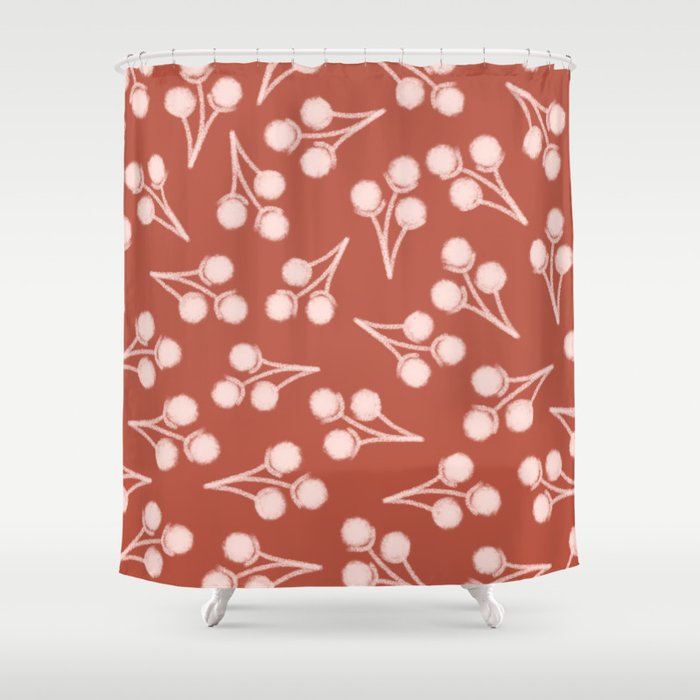 Cotton Stems Botanical Pattern in Pale Blush Pink and Red Soil Rust Shower Curtain Gallery Image 1