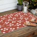 Cotton Stems Botanical Pattern in Pale Blush Pink and Red Soil Rust Outdoor Rug Gallery Image 2