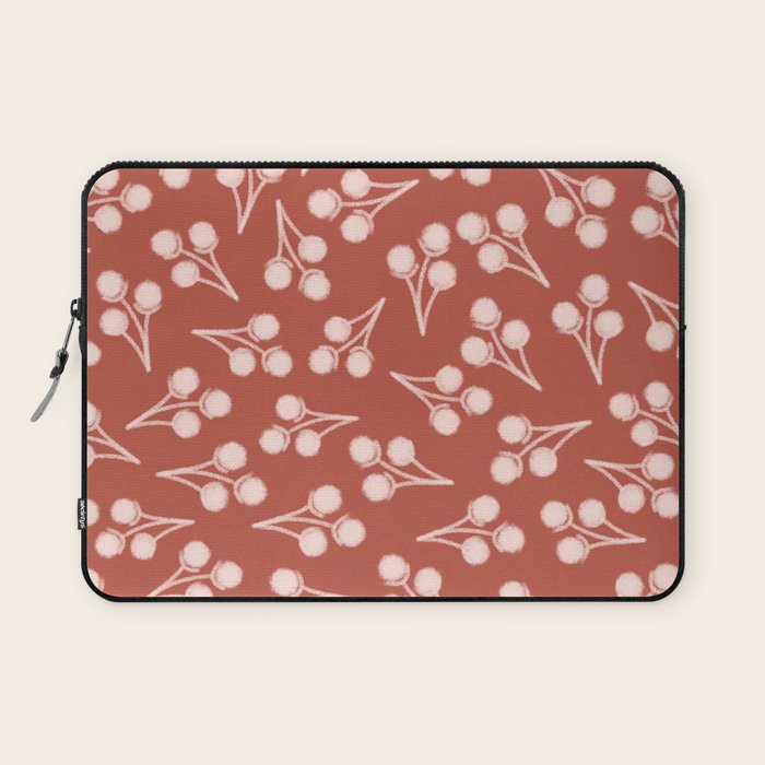 Cotton Stems Botanical Pattern in Pale Blush Pink and Red Soil Rust Laptop Sleeve Gallery Image 1
