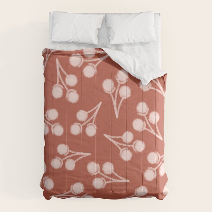 Cotton Stems Botanical Pattern in Pale Blush Pink and Red Soil Rust Comforter Gallery Image 1