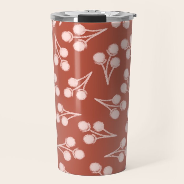 Cotton Stems Botanical Pattern in Pale Blush Pink and Red Soil Rust Travel Mug Gallery Image 1