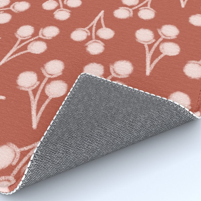 Cotton Stems Botanical Pattern in Pale Blush Pink and Red Soil Rust Rug Gallery Image 4