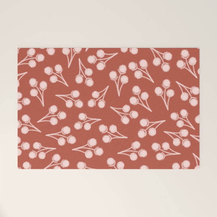 Cotton Stems Botanical Pattern in Pale Blush Pink and Red Soil Rust Welcome Mat Gallery Image 1