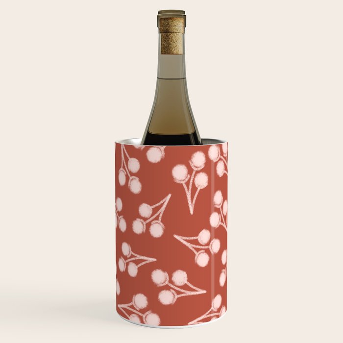 Cotton Stems Botanical Pattern in Pale Blush Pink and Red Soil Rust Wine Chiller Gallery Image 1