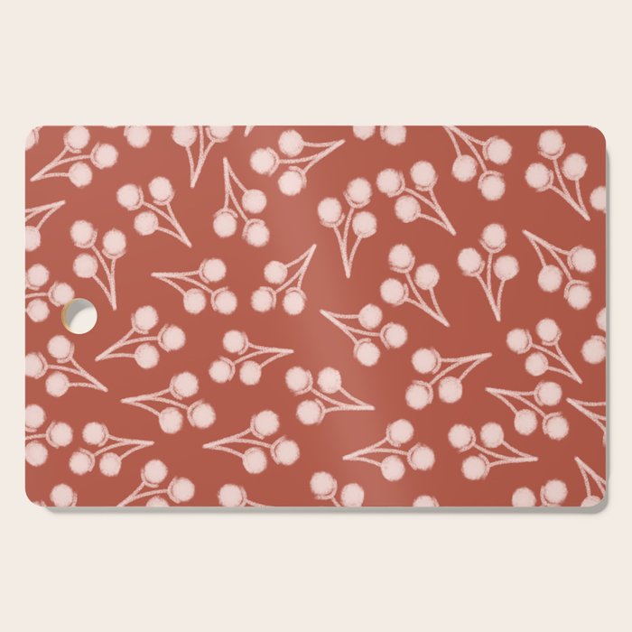 Cotton Stems Botanical Pattern in Pale Blush Pink and Red Soil Rust Cutting Board Gallery Image 1