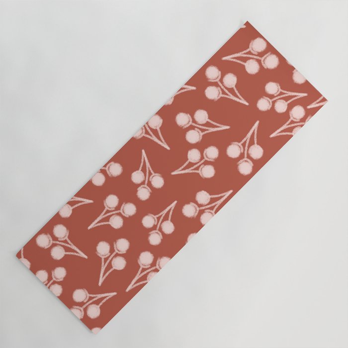 Cotton Stems Botanical Pattern in Pale Blush Pink and Red Soil Rust Yoga Mat Gallery Image 1