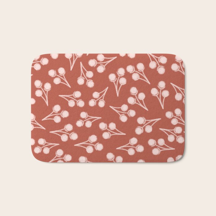 Cotton Stems Botanical Pattern in Pale Blush Pink and Red Soil Rust Bath Mat Gallery Image 1
