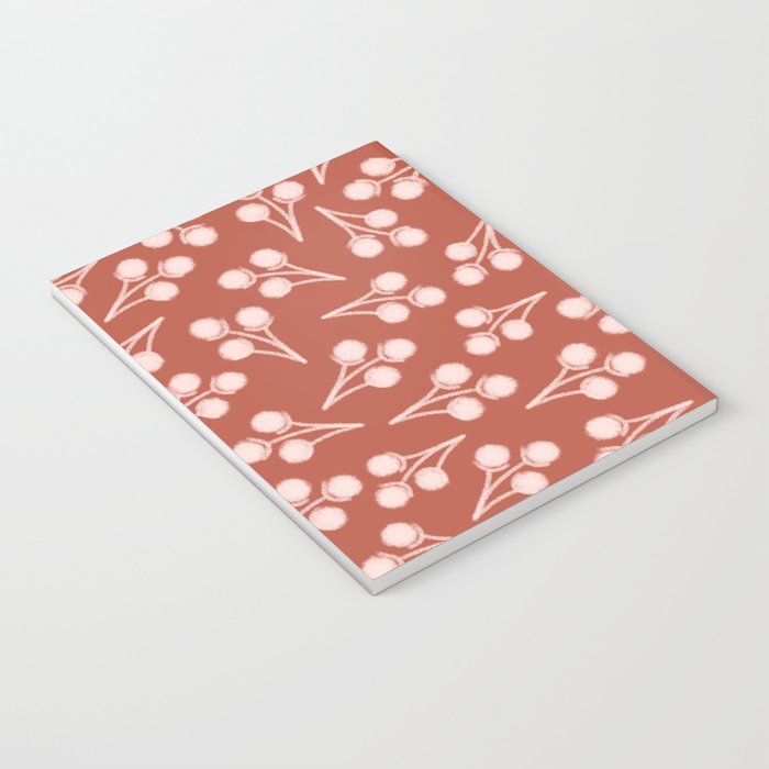 Cotton Stems Botanical Pattern in Pale Blush Pink and Red Soil Rust Notebook Gallery Image 3