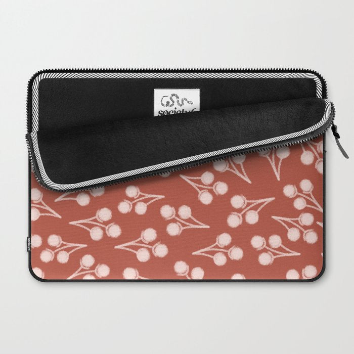 Cotton Stems Botanical Pattern in Pale Blush Pink and Red Soil Rust Laptop Sleeve Gallery Image 2