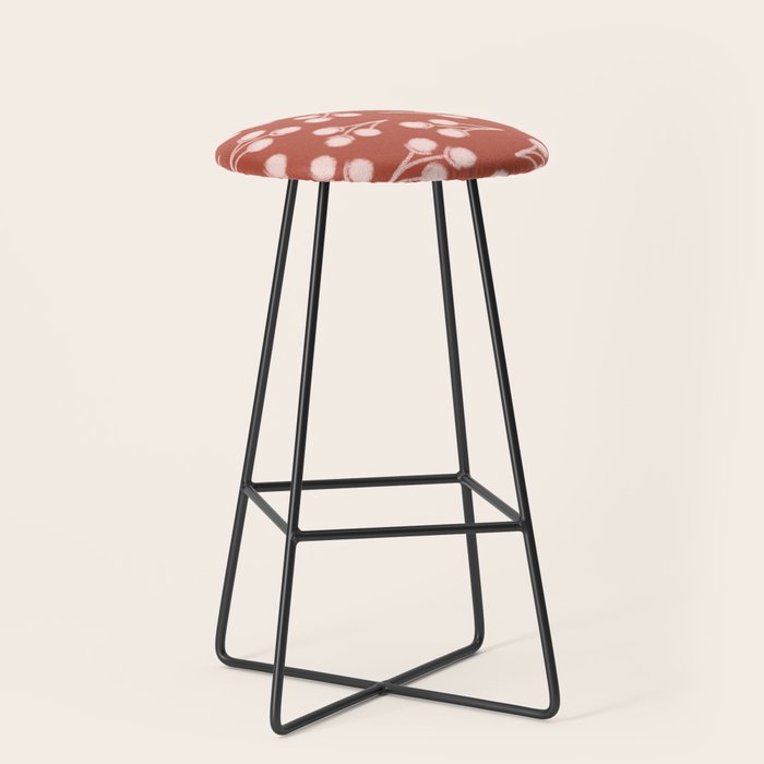 Cotton Stems Botanical Pattern in Pale Blush Pink and Red Soil Rust Stool Gallery Image 1