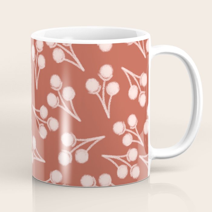 Cotton Stems Botanical Pattern in Pale Blush Pink and Red Soil Rust Coffee Mug Gallery Image 1