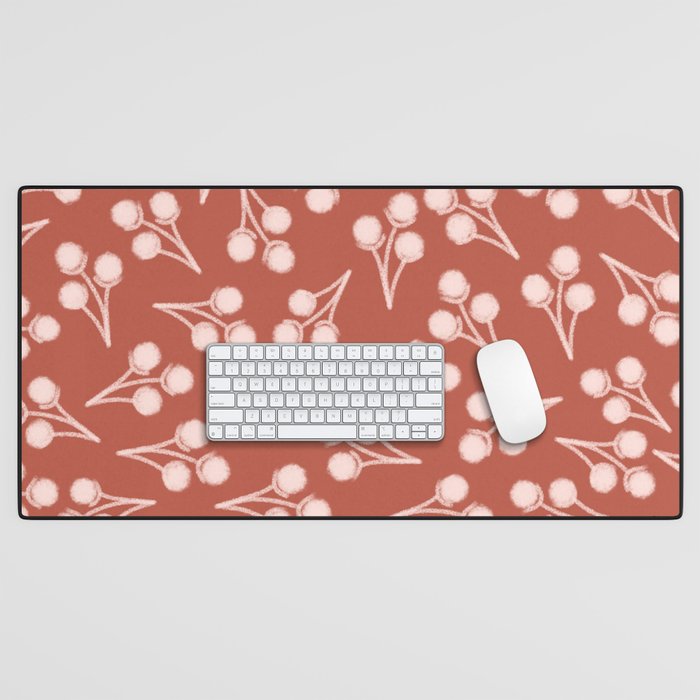 Cotton Stems Botanical Pattern in Pale Blush Pink and Red Soil Rust Desk Mat Gallery Image 1