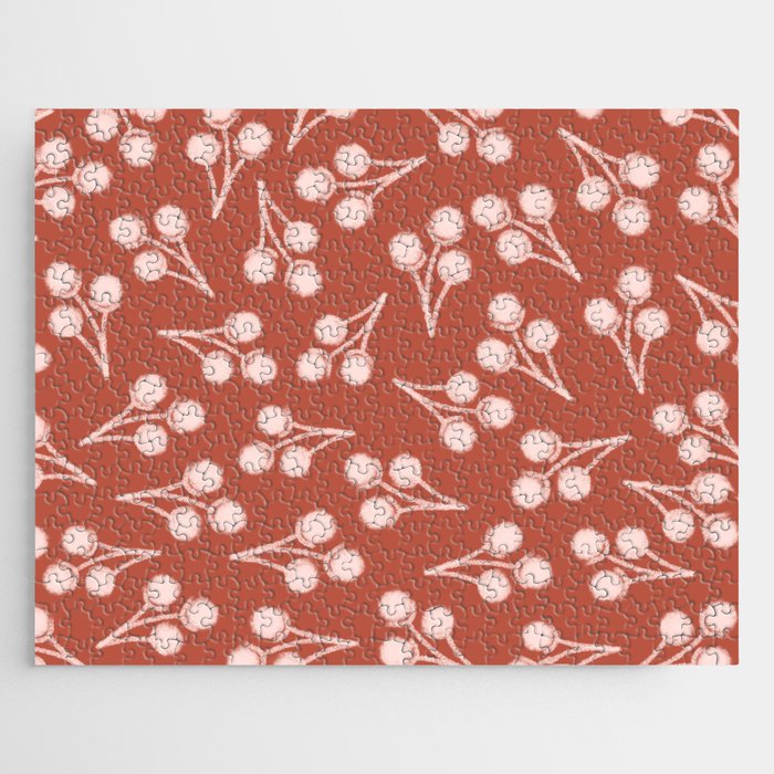 Cotton Stems Botanical Pattern in Pale Blush Pink and Red Soil Rust Jigsaw Puzzle Gallery Image 1
