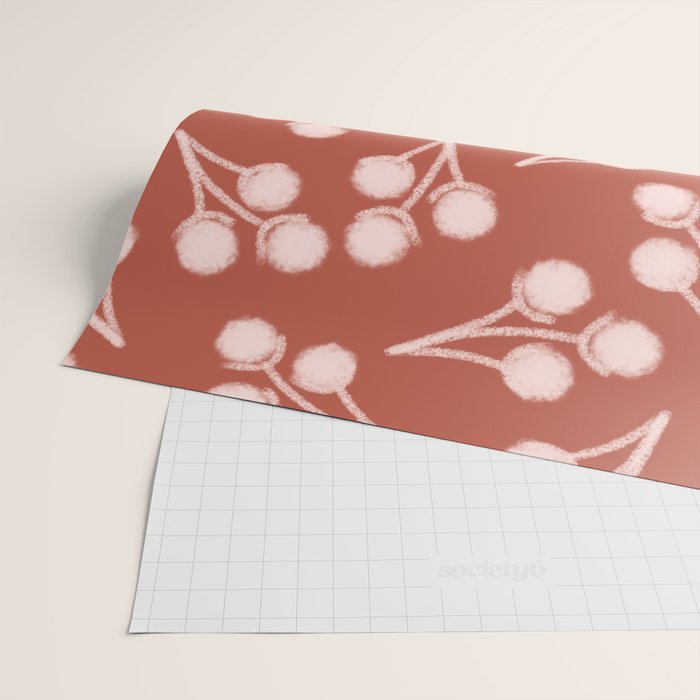 Cotton Stems Botanical Pattern in Pale Blush Pink and Red Soil Rust Wrapping Paper Gallery Image 2