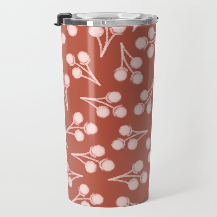 Cotton Stems Botanical Pattern in Pale Blush Pink and Red Soil Rust Travel Mug Gallery Image 3