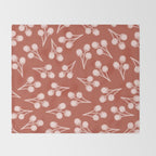 Cotton Stems Botanical Pattern in Pale Blush Pink and Red Soil Rust Throw Blanket Gallery Image 2