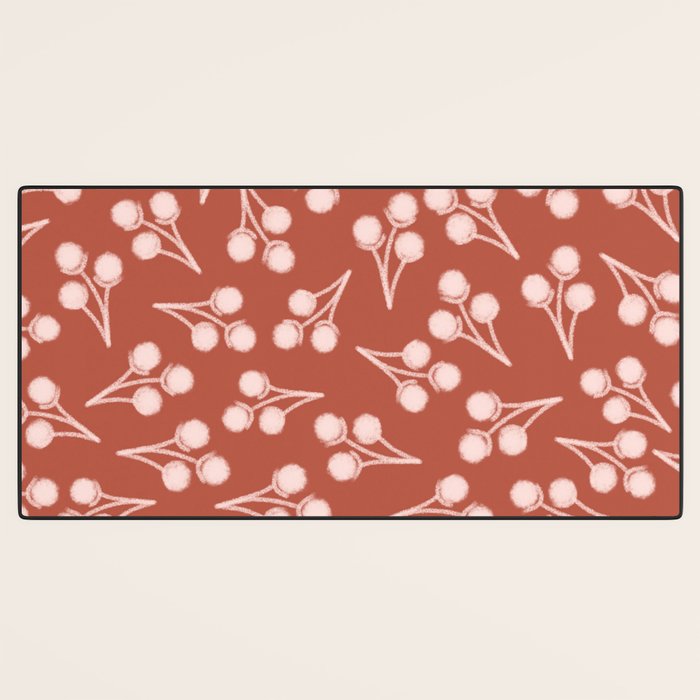Cotton Stems Botanical Pattern in Pale Blush Pink and Red Soil Rust Desk Mat Gallery Image 3