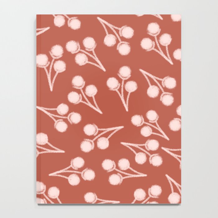 Cotton Stems Botanical Pattern in Pale Blush Pink and Red Soil Rust Notebook Gallery Image 4
