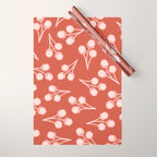 Cotton Stems Botanical Pattern in Pale Blush Pink and Red Soil Rust Wrapping Paper Gallery Image 1