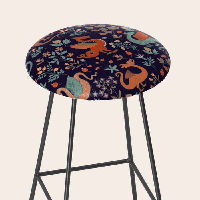 Dragons and Flowers Dark Purple Stool Gallery Image 2