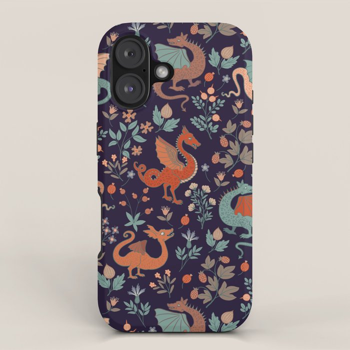Dragons and Flowers Dark Purple iPhone Case Gallery Image 1