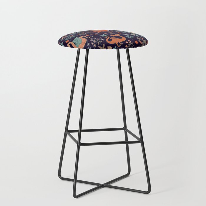 Dragons and Flowers Dark Purple Stool Gallery Image 1