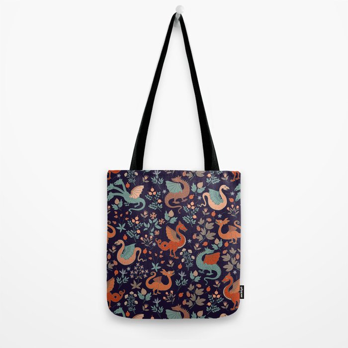 Dragons and Flowers Dark Purple Tote Bag Gallery Image 2