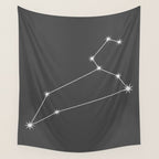 Leo Zodiac Star Constellation Line Art Grey Wall Tapestry Gallery Image 4
