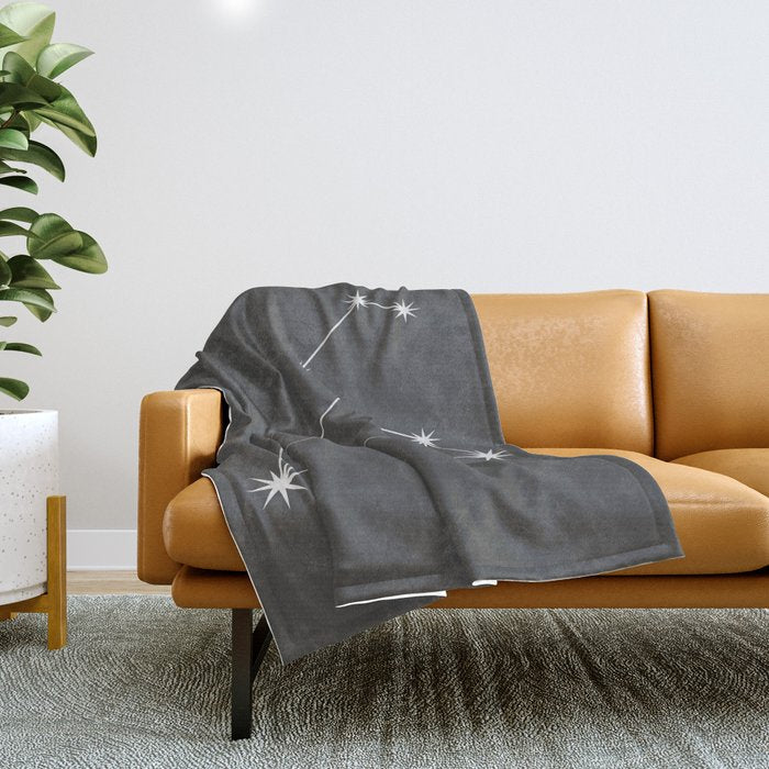 Leo Zodiac Star Constellation Line Art Grey Throw Blanket Gallery Image 1