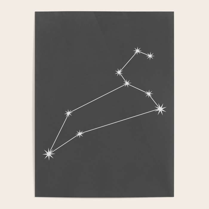 Leo Zodiac Star Constellation Line Art Grey Poster Gallery Image 1