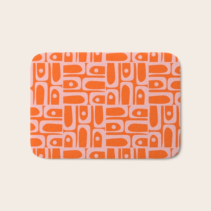 Geometric Abstract Piquet Multi Pattern in Contemporary Orange and Pink Bath Mat Gallery Image 1