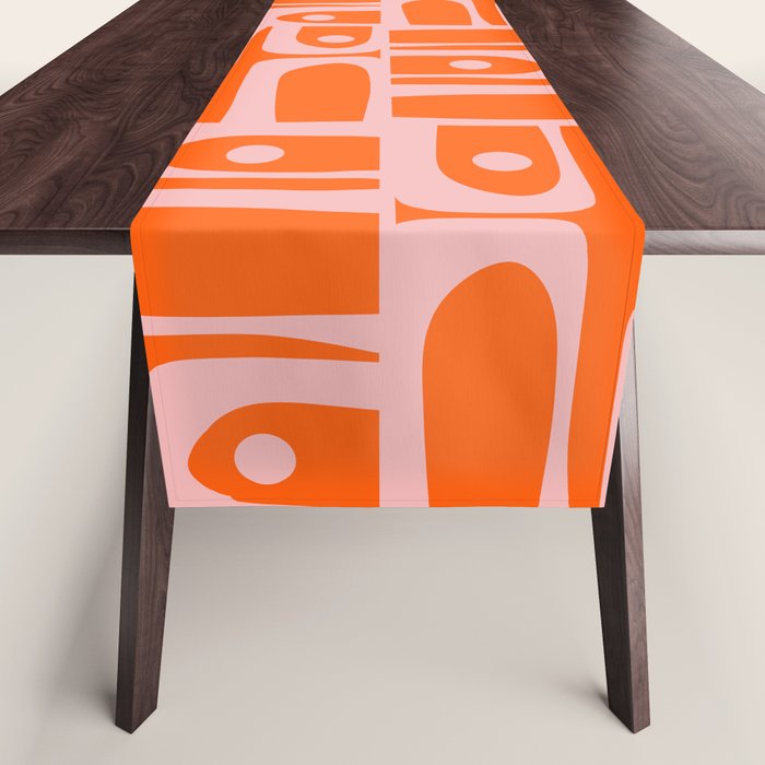 Geometric Abstract Piquet Multi Pattern in Contemporary Orange and Pink Table Runner Gallery Image 1