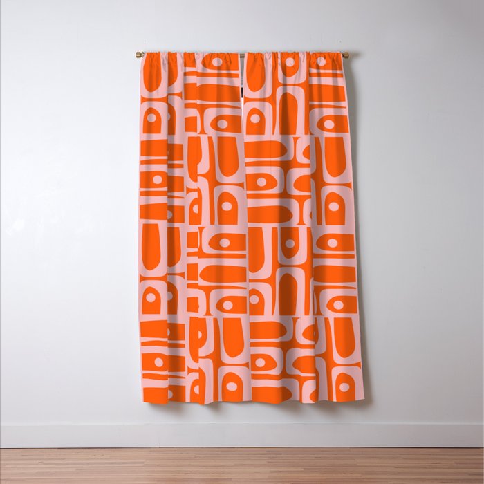 Geometric Abstract Piquet Multi Pattern in Contemporary Orange and Pink Window Curtain Gallery Image 3