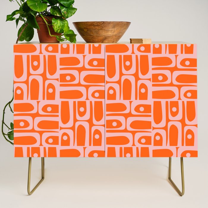 Geometric Abstract Piquet Multi Pattern in Contemporary Orange and Pink Credenza Gallery Image 1