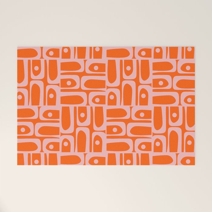 Geometric Abstract Piquet Multi Pattern in Contemporary Orange and Pink Welcome Mat Gallery Image 1